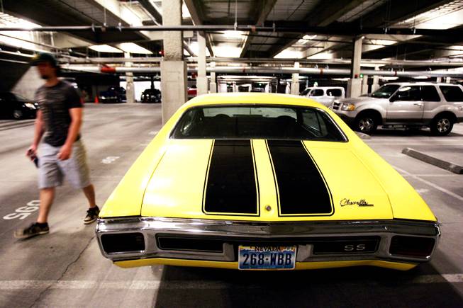 Anthony Young's car, which he rarely needs to drive anymore, parked at Veer Towers in CityCenter Wednesday, June 15, 2011.