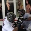Daniel Cormier, left, and former NFL great Herschel Walker, right, spar earlier this year at American Kickboxing Academy in San Jose, Calif.
