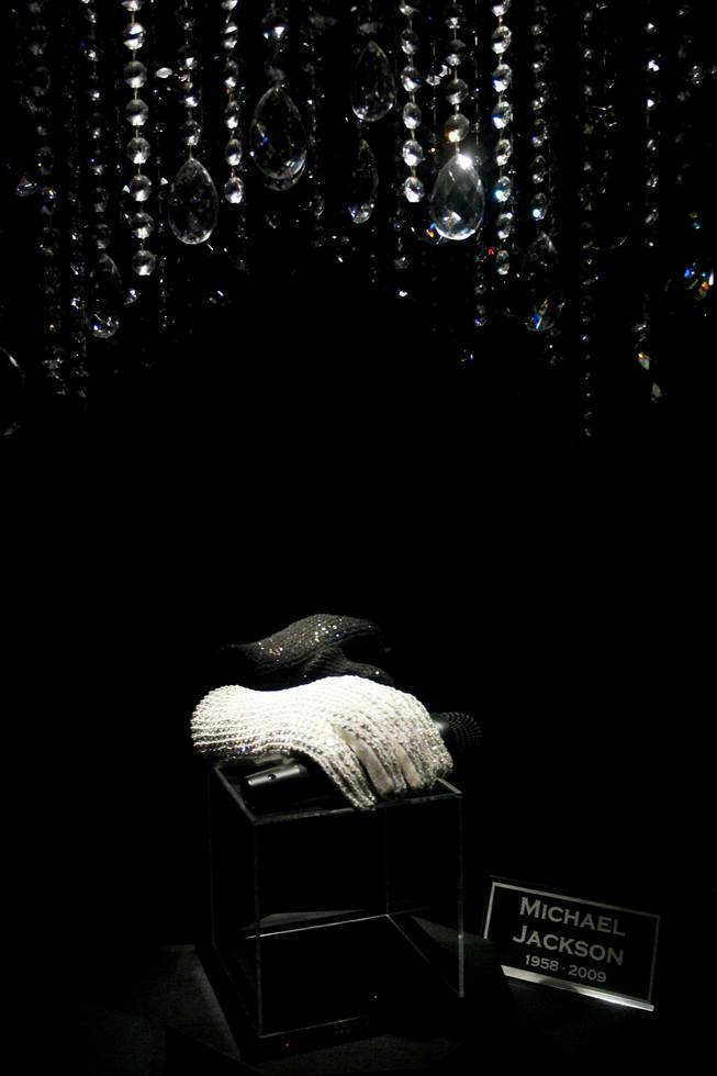 One of Michael Jackson's famous Swarovski-covered gloves on display at the Hard Rock. The glove was worn by Jackson during his 1996 HIStory tour and at his wedding to Debbie Rowe. 