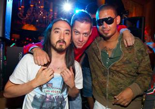 Steve Aoki, Jesse Waits and Afrojack at XS in the Encore on July 4, 2011.

