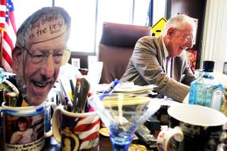 Mayor Oscar Goodman at his desk during his second to last day in office at Las Vegas City Hall Tuesday, July 5, 2011.