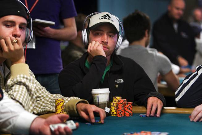 Poker professional Mike Sowers competes during the World Series of Poker main event at the Rio Monday, July 11, 2011.