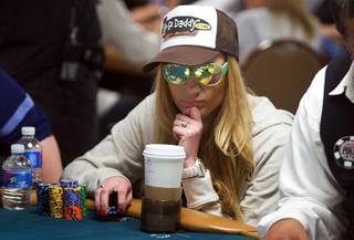 Poker professional Vanessa Rousso competes during Day 2B of the World Series of Poker main event at the Rio Tuesday, July 12, 2011.