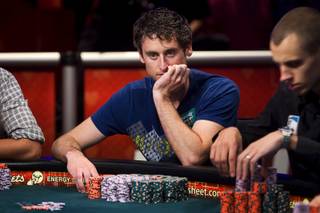 Eoghan O'Dea of Ireland competes during Day 8 of the World Series of Poker $10,000 buy-in, no-limit Texas Hold 'em main event at the Rio Tuesday, July 19, 2011.