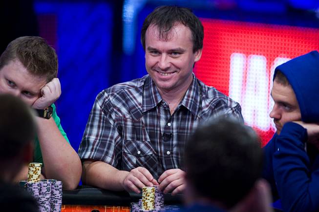 Martin Staszko of the Czech Republic competes during Day 8 of the World Series of Poker $10,000 buy-in, no-limit Texas Hold 'em main event at the Rio Tuesday, July 19, 2011.
