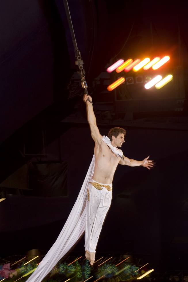 Aerialist Stoyan Metchkarov, 33, performs at the Midway at Circus Circus hotel-casino Tuesday, May 11, 2010.
