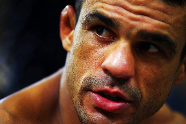 Vitor Belfort talks after working out with Cesar Ferreira in preparation for his upcoming fight against Yoshihiro Akiyama Saturday, July 30, 2011.