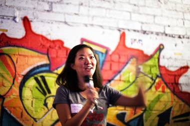 Crystal Chang, the organizer Ignite Vegas starts things off at Beauty Bar in downtown Las Vegas Wednesday, August 3, 2011.