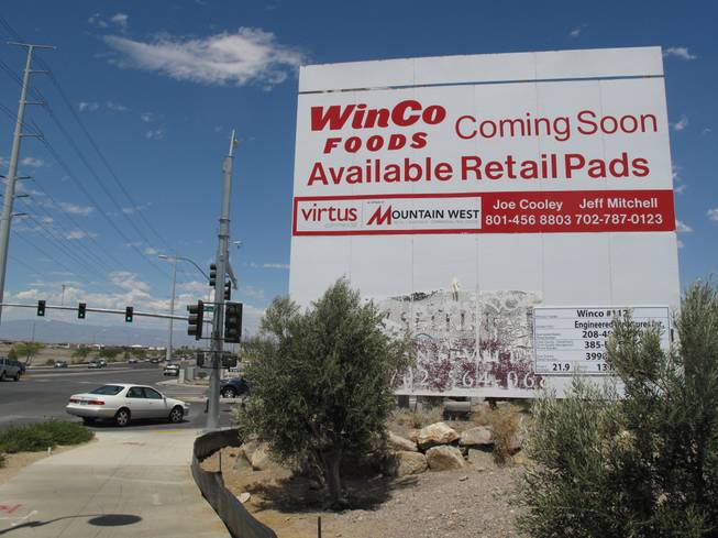 A sign marks the future site of WinCo Foods grocery store at the corner of Stephanie Street and Wigwam Parkway in Henderson.