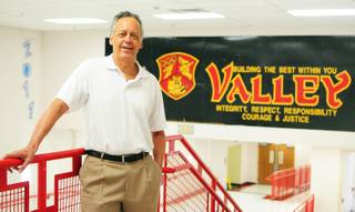 Principal Ron Montoya poses at Valley High School, 2839 Burnham Ave., on Thursday, Aug. 4, 2011. Montoya announced his retirement on Friday after 36 years with the Clark County School District. 