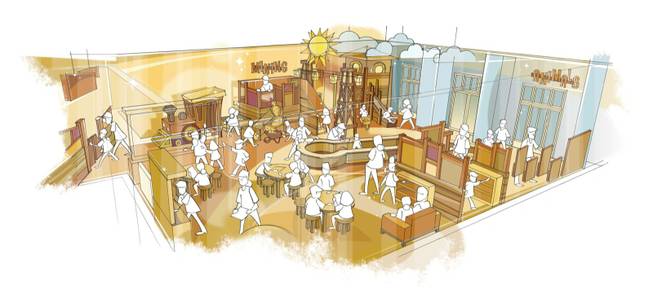 A rendering of the "Toddler Town" interactive exhibit at the new Discovery Children's Museum.