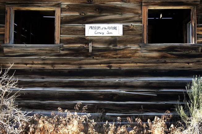 A sign on an abandoned building in Baker on Saturday, Aug. 6, 2011.