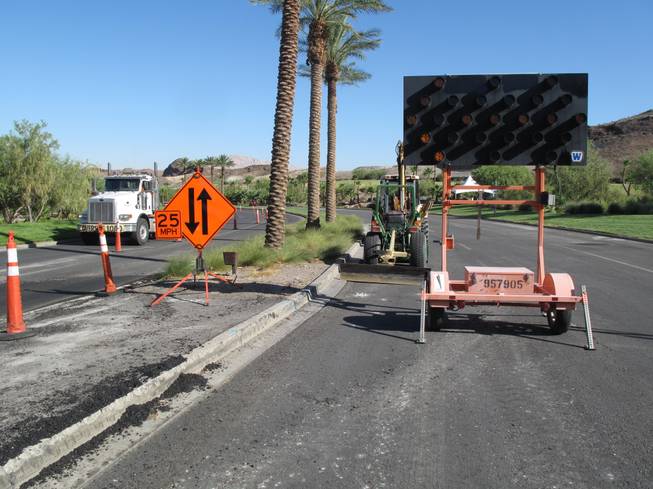 Traffic on Lake Las Vegas Parkway has been reduced to a single lane in each direction while the road undergoes improvements. The $1.8 million project is scheduled to be finished in November.
