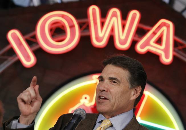 Republican presidential candidate Texas Gov. Rick Perry makes a campaign stop Tuesday at the Iowa 80 Group in Walcott, Iowa.