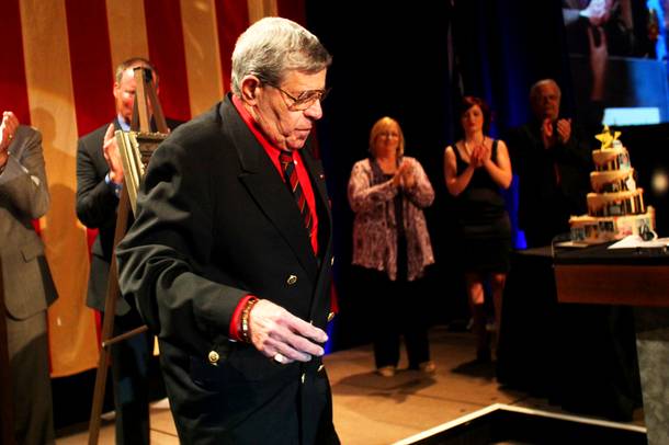 Jerry Lewis accepts the Nevada Broadcasters Association Lifetime Achievement Award at Red Rock Resort on Saturday, Aug. 20, 2011.