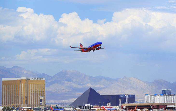 A Southwest Airlines jet takes off from McCarran International Airport on Friday, Aug. 26, 2011.