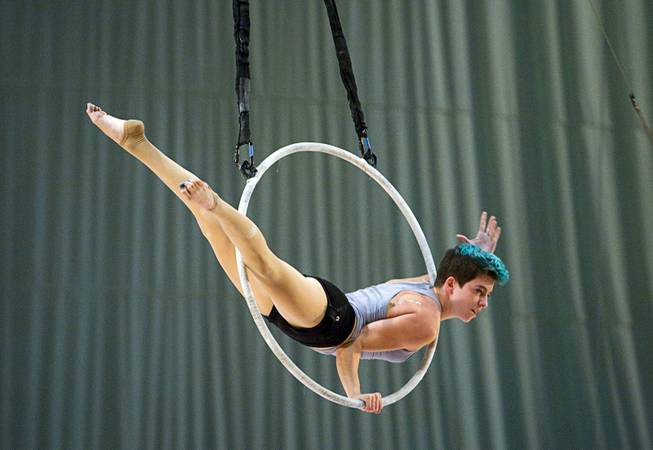 Rachel Stewart, 22, of Boston, Mass. performs with a hoop during auditions for new Cirque du Soleil performers in the "O" Theater at the Bellagio Monday September 12, 2011.