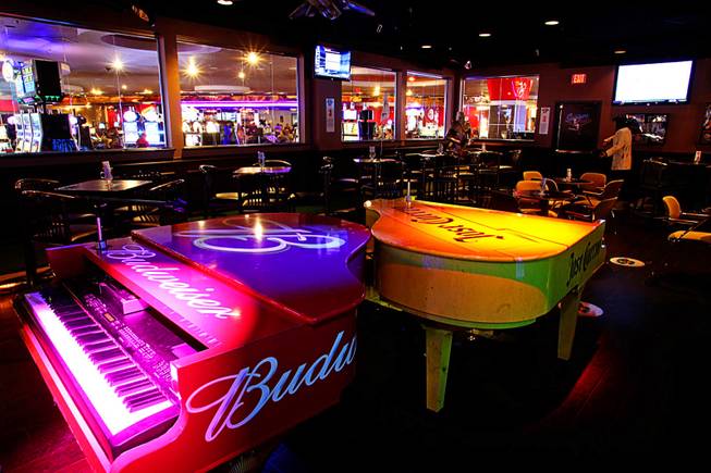 A view of "dueling pianos" at the Swingers Club inside the newly-renovated Plaza Hotel and Casino in downtown Las Vegas Wednesday, September 14, 2011.