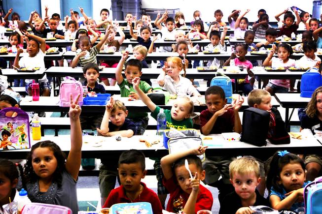 All the kindergarten students at Elizondo Elementary School eat lunch together in North Las Vegas Thursday, September 29, 2011.