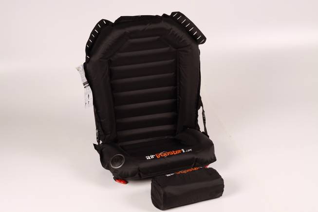 The inflatable booster seat fully complies with American and European safety measures, inflates in 30 seconds from a water bottle-sized carrying case and recently won a gold medal from the National Parenting Center.