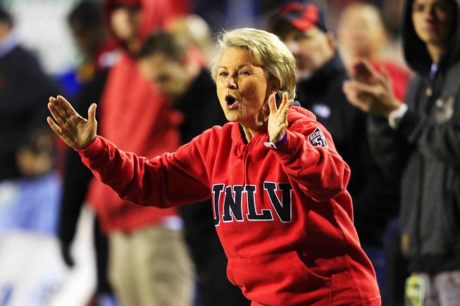 General Manager of the Las Vegas Valley Water District Pat Mulroy cheers on UNLV against Boise State during their Mountain West Conference game Saturday, Nov. 5, 2011 at Sam Boyd Stadium.  Fifth-ranked Boise State won the game 48-21.