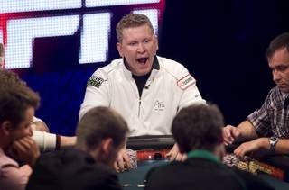 Ben Lamb of Las Vegas yawns as he competes during the 2011 World Series of Poker Main Event final table at the Rio Sunday, Nov. 6, 2011.
