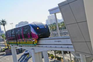 The Las Vegas Monorail pulls into the Convention Center station on Monday, Nov. 14, 2011.