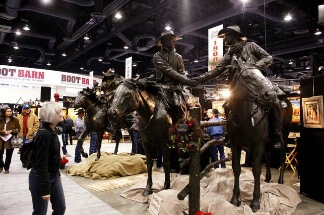 The larger-sized sculpture "Binding Contract" by Bradford J. Williams for sale for over $100,000 at the Cowboy Christmas Gift Show at the Las Vegas Convention Center in Las Vegas Thursday, Dec. 1, 2011.