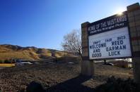 The sign in front of Damonte Ranch High School features a misspelling of Bishop Gorman's name Friday, Dec. 2, 2011 before their state championship game against Reed High School on Saturday.