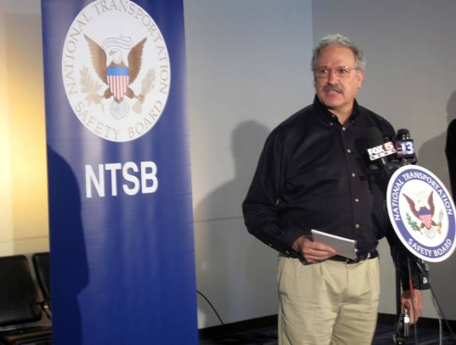 Mark Rosekind, an NTSB board member, talks about the tour helicopter crash during a press briefing at McCarran International Airport on  Thursday morning.