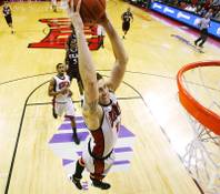 UNLV forward Carlos Lopez comes in for a dunk against Louisiana-Monroe during their game Monday, Dec. 19, 2011 at the Thomas & Mack Center. UNLV won the game 81-63.