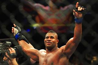 Alastair Overeem is announced as the winner after his first round TKO of Brock Lesnar in their heavyweight bout at UFC 141 Friday, Dec. 30, 2011 at the MGM Grand Garden Arena. Lesnar announced his retirement immediately after the fight.