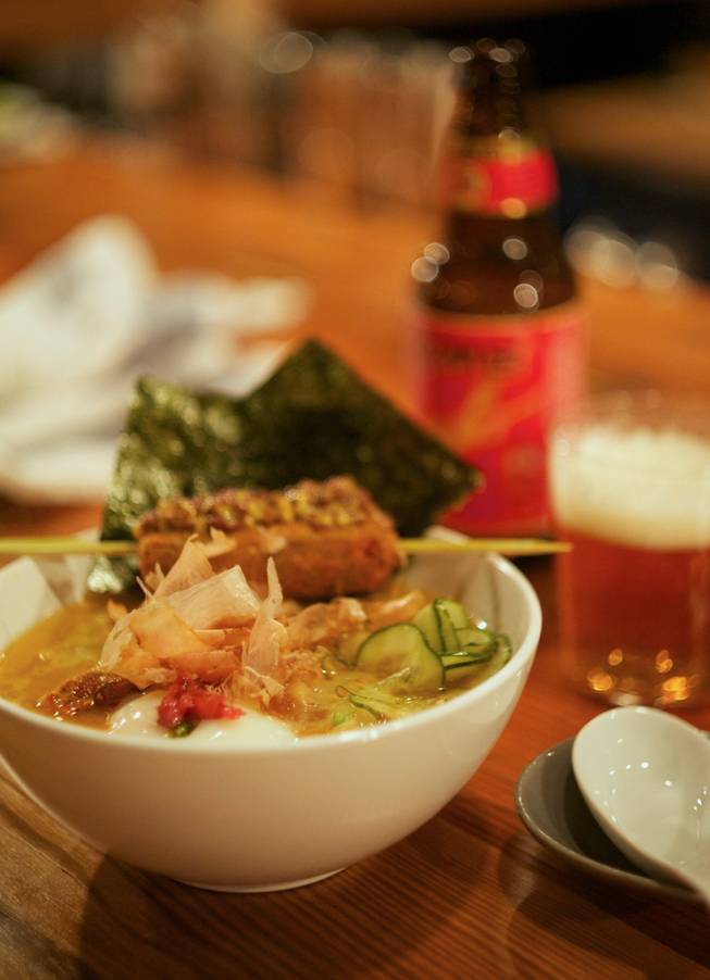 Chef Matthias Merges is bringing his Chicago restaurant Yusho to the Monte Carlo in Las Vegas. His ramen, which includes pig tail, cucumber and egg, is pictured here.
