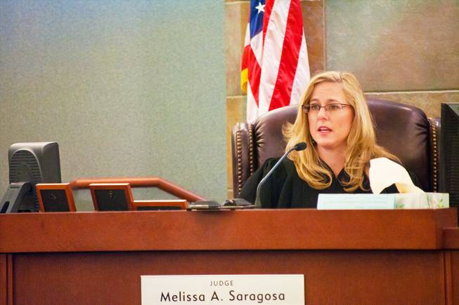 Justice of the Peace Melissa Saragosa presides during a hearing regarding the sentencing of boxer Floyd Mayweather Jr. on Friday, Jan. 6, 2012. 