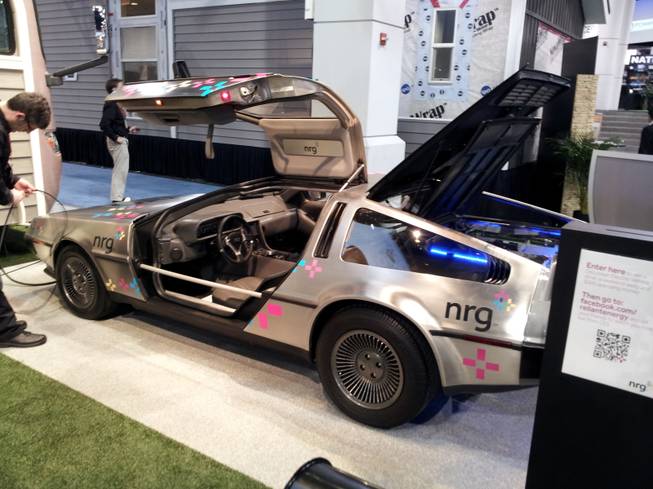 nrg is showcasing an electric DeLorean.  The new DeLorean Electric Vehicle boasts speeds of 0-60 mph in 4.9 seconds, and a range of just over 100 miles of city driving on a single 3.5 hour charge.