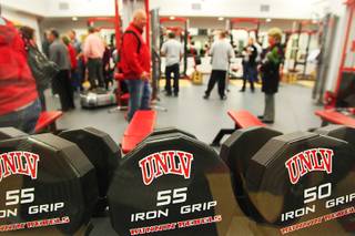 The Joel Anthony weight room is seen during the grand opening of UNLV's new basketball practice facility, the $11.7 million Mendenhall Center, Thursday, Jan. 19, 2012.