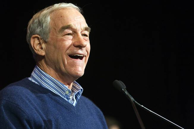 Republican presidential candidate U.S. Representative Ron Paul (R-TX) speaks during a rally at the Green Valley Ranch Resort in Henderson Tuesday, January 31, 2012.