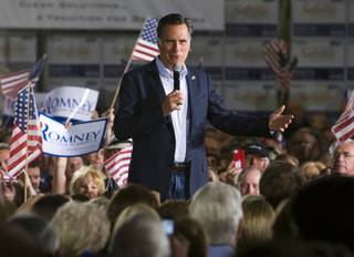 Republican presidential candidate, former Massachusetts Gov. Mitt Romney speaks during a rally at Brady Industries Wednesday, February 1, 2012.