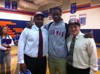 Bishop Gorman High School seniors, from left, Ron Scoggins Jr., Demitrius Morant and Marc Philippi on national signing day Feb. 1, 2012. Scoggins and Philippi signed with UNLV, where Morant inked in the fall 2011 to play basketball.