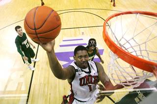 UNLV forward Quintrell Thomas drives in for a layup against Colorado State during their Mountain West Conference game Wednesday, Feb. 1, 2012 at the Thomas & Mack Center. UNLV won the game 82-63.