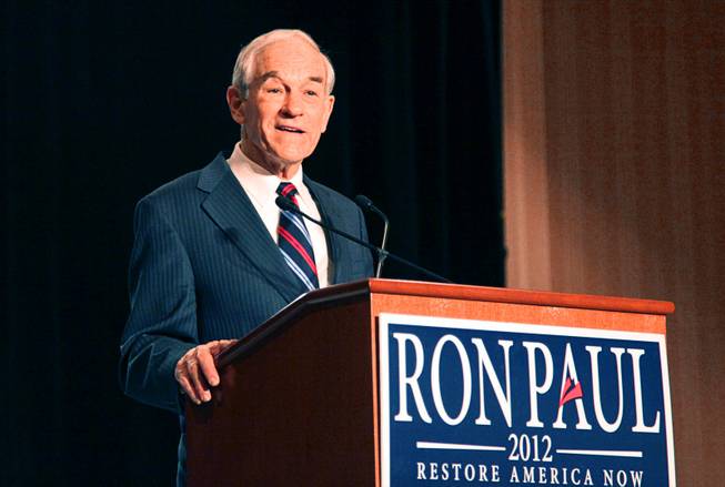 Republican presidential candidate U.S. Rep Ron Paul (R-TX) speaks during a campaign event at the Four Seasons Las Vegas Wednesday, February 1, 2012.