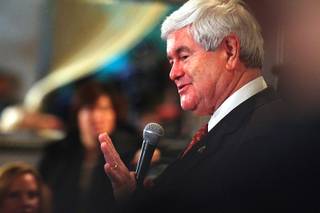 Republican presidential candidate Newt Gingrich speaks at a town hall-style meeting with business and community leaders from the Las Vegas Latino community Thursday, Feb. 2, 2012. 