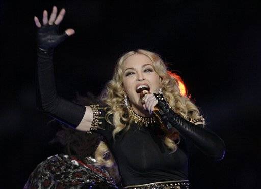 Madonna performs during halftime of the NFL Super Bowl XLVI football game between the New York Giants and the New England Patriots, Sunday, Feb. 5, 2012, in Indianapolis. (AP Photo/Mark Humphrey)