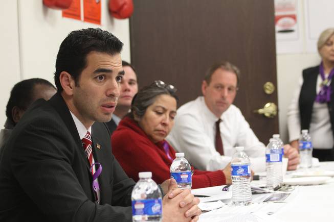 State Sen. Ruben Kihuen speaks at a meeting Jan. 20 in which state legislators met with domestic abuse victims and advocates to discuss tougher laws.