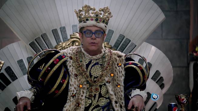 Elton John appears in a 2012 Pepsi Super Bowl commercial.