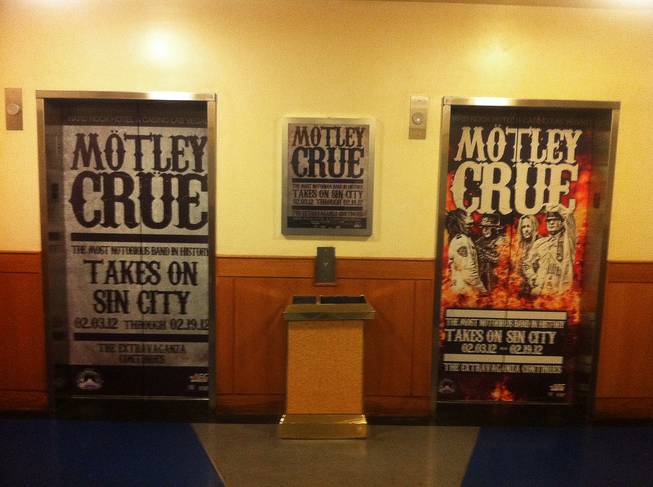 The Hard Rock Hotel's elevator signs are a welcome sight for Motley Crue fans as they enter the property. 