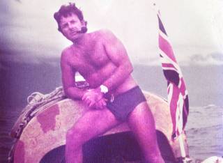 John Fairfax, the first man to row solo across the Atlantic Ocean, stands on his ship, the Brittania. Fairfax, a Las Vegas valley resident for 20 years, died at the age of 74 at his Henderson home on Feb. 8.