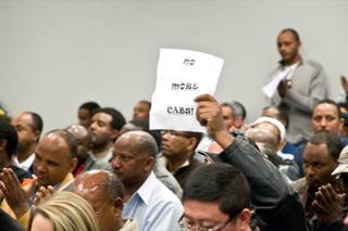 Hundreds of local taxicab drivers filled the meeting room where the Las Vegas Taxicab Authority was to decide on whether or not to allocate additional cabs during the upcoming March Madness and Nascar weekends, Tuesday Feb. 28, 2012.