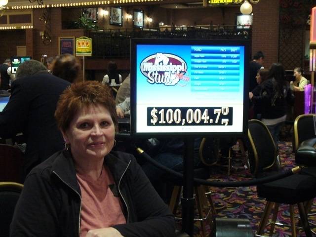 Four Queens announced that a woman who identified herself only by her first name, Neva, won a $112,505 progressive Mississippi Stud poker jackpot at the casino on Tuesday, Feb. 28, 2012.