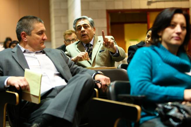 Fernando Romero expresses his opinion that undocumented Hispanic immigrants is the No. 1 concern in the Latino while attending the 2012 Hispanic Voices Town Hall meeting Friday night, March 2, 2012, at UNLV.